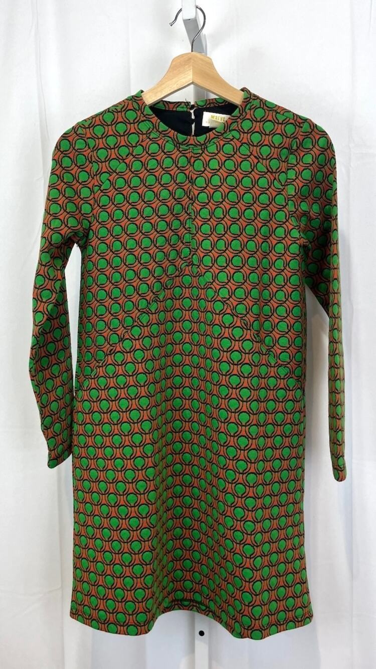 MAEVE Sz PXS Anthropologie Mod Jacquard Shift Mini Dress Geometric Green Orange
